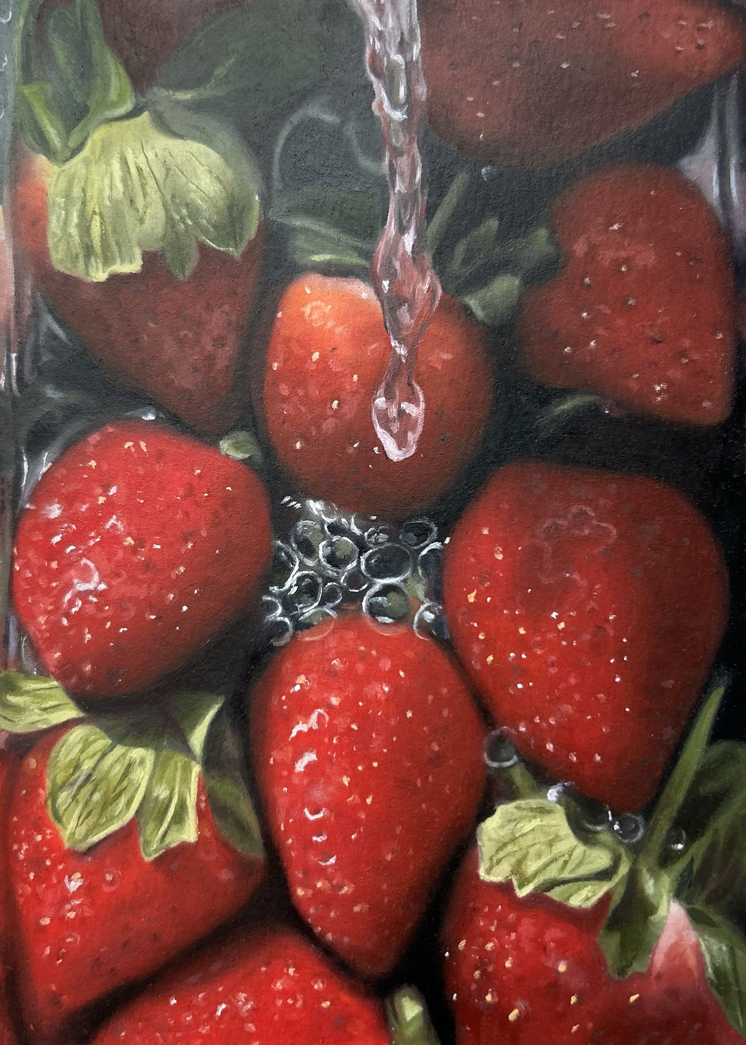 oil painting of strawberries, food oil painting, realism, food art, fruit painting, wall art, kitchen painting